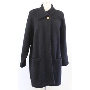 Vtg 90s Black Fuzzy Wool Mohair Blend Coatigan Cardigan Sweater Jacket Size M